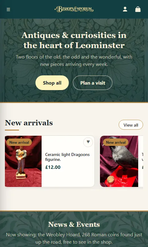 The webstore home page on a phone